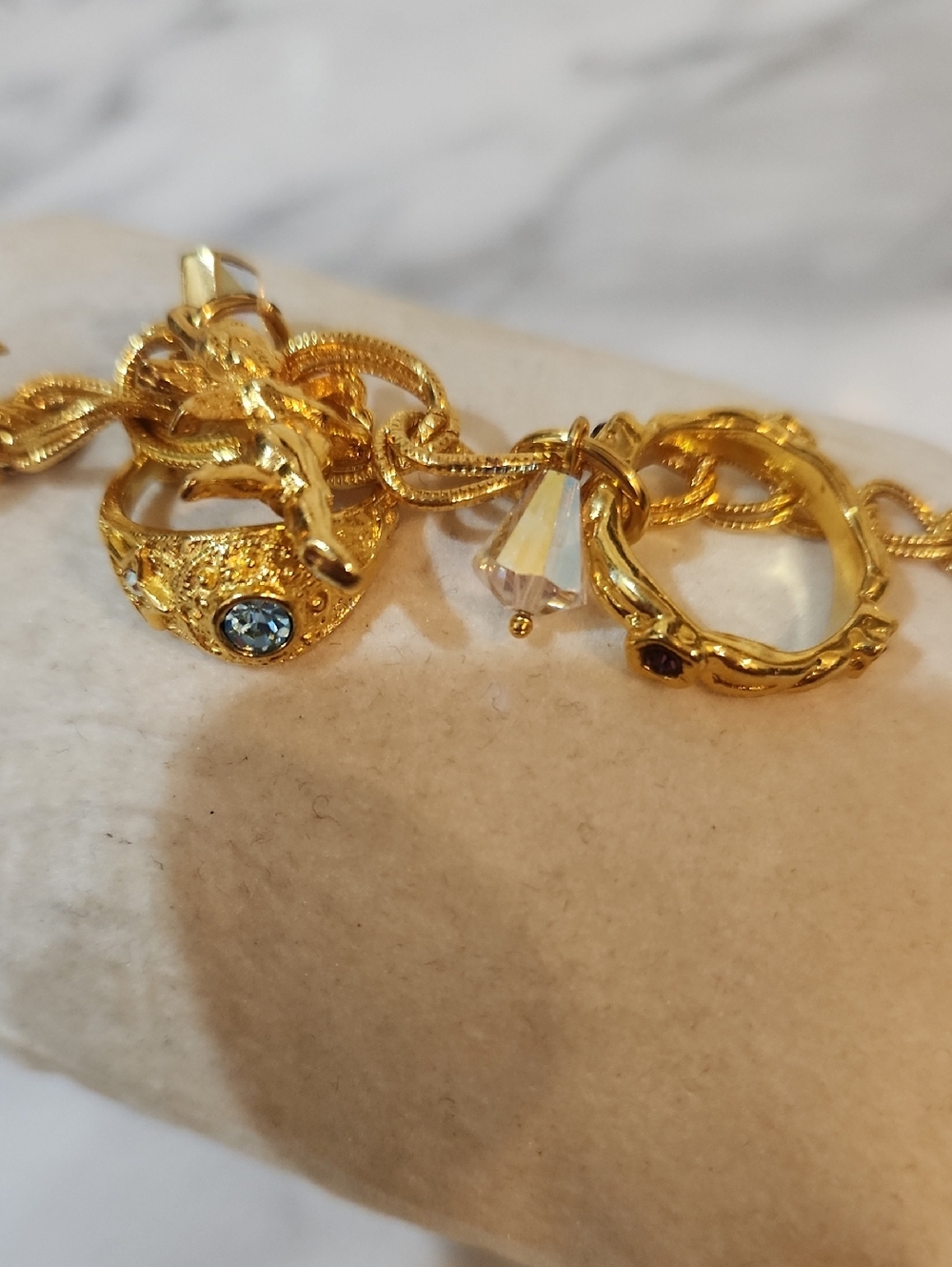 Kirks Folly Gold Charm Angel Bracelet with Clear Crystal Drops - Picture 6 of 13